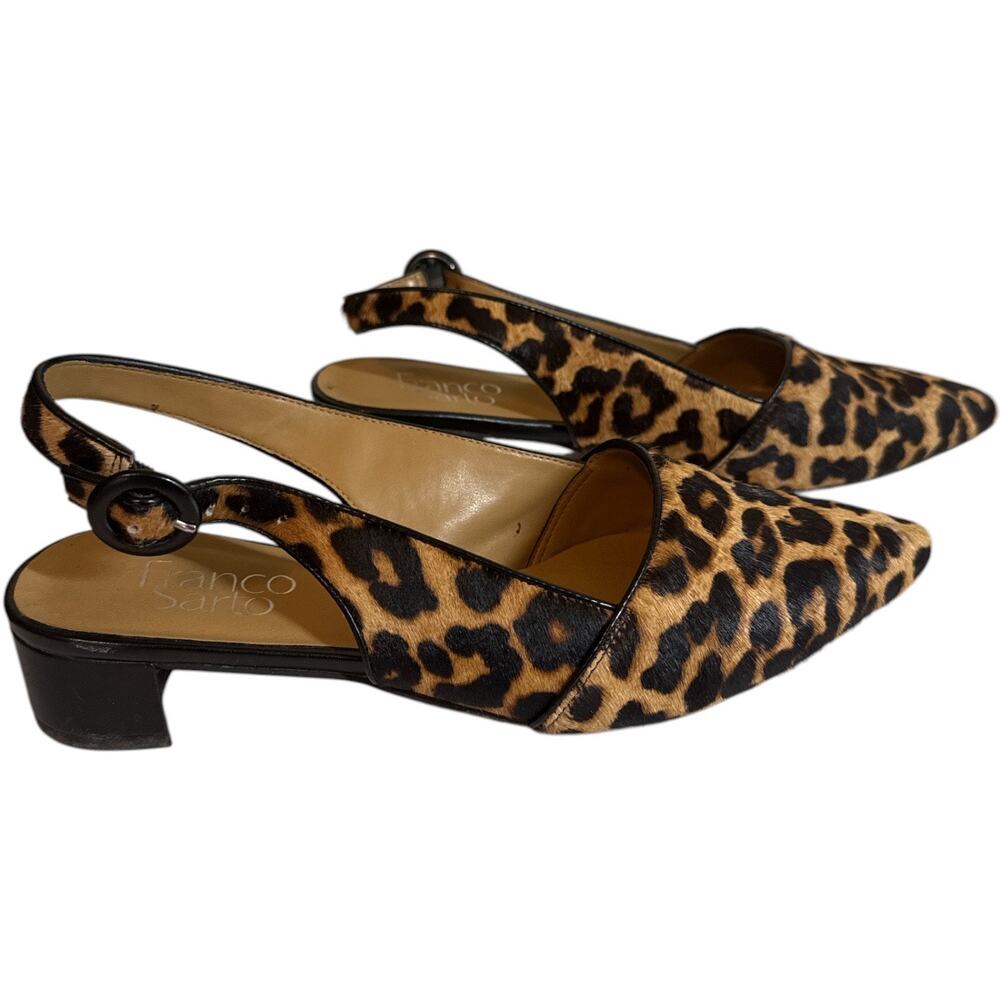 Franco Sarto Vickie Leopard Calf Hair Slingback Heels Size 7 EUC - Picture 2 of 8